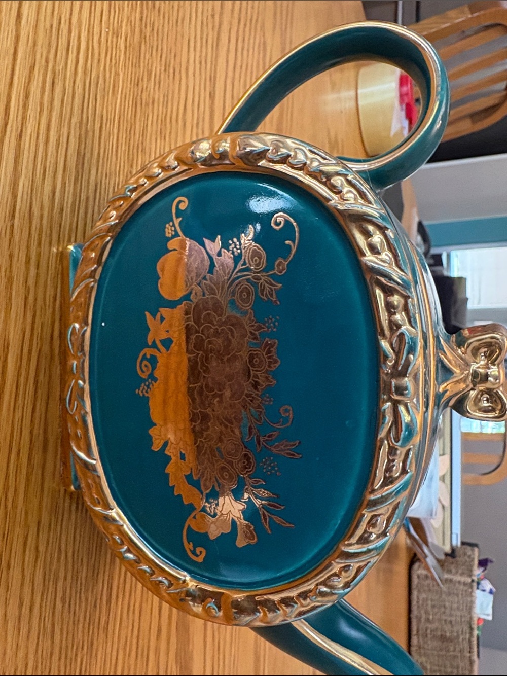 Teal and Gold Decorative Teapot Accent - Sadler